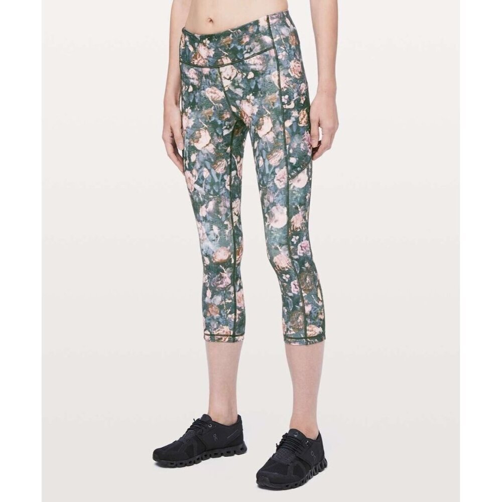 Lululemon 4 Speed Up Crop *21" Leggings Frosted Rose Multi Floral GUC